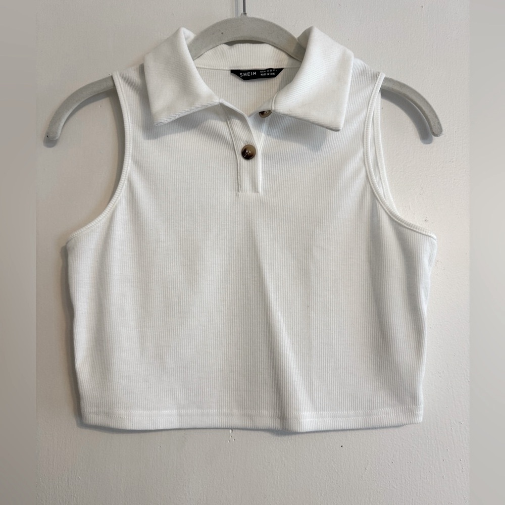 White Sleeveless Polo Tank Top